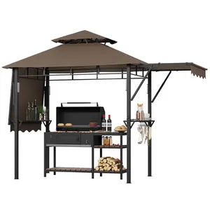 Heavy Duty 13x4 ft Double-Tier Grill Gazebo for Patio, Vented Roof, Dual Side Shelves, 4 LED Lights, 10 Hooks, Outdoor Canopy Shelter BBQ Pavilion for Backyard