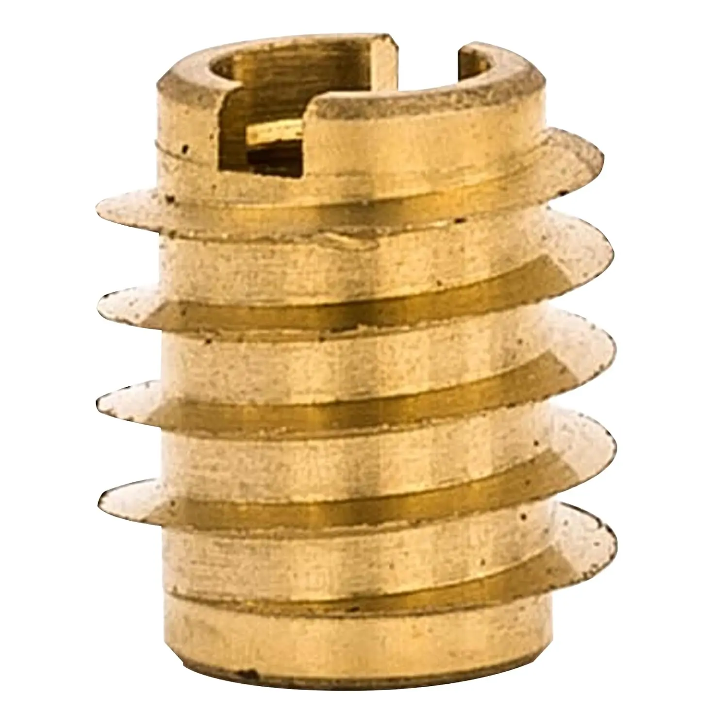 Threaded Insert for Hard-, Brass Thread Inserts, M4, M4-0.7 Internal Threads, 0.375" Length Pack of 10