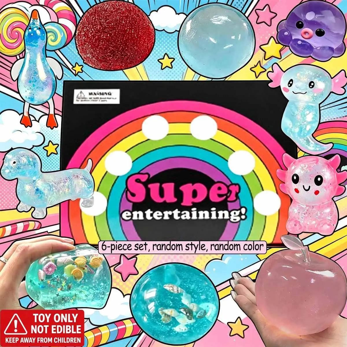 6-Piece Malt Sugar Stress Relief Fidget Toys, Fidget Pack, Sensory Set, Creative Slow-Return Squeeze Toy, Party Gift, Relaxing Handheld Games, Stress Reliever, Squishy Fidgets