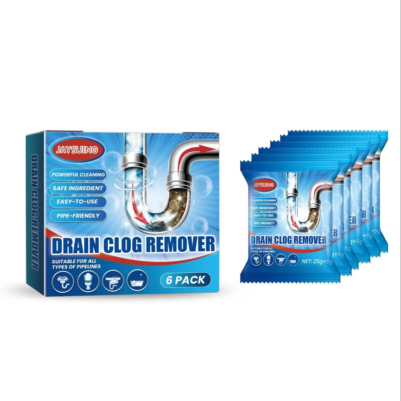 Drain Pipe Clog Removal Powder, Drain Cleaner Powder, Drain Clog Remover, Toilet Kitchen Sink Drain Blockage Prevention Cleaning Deodorizer, Easy to Use, Prevents Clogs, Removes Odors, Cleaning Agent