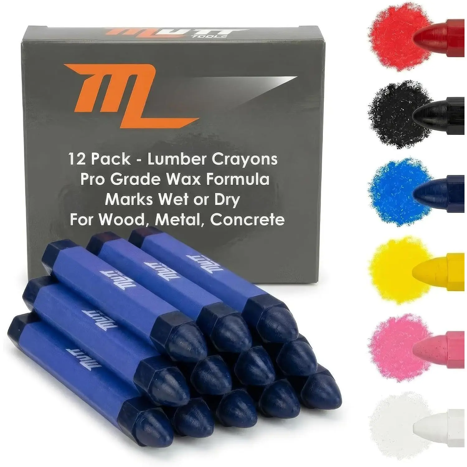 Blue Lumber Crayons 12 Pack - Construction Crayon | Blue, 12 Pack, Wax Formula, Hexagonal Grip, Weather Resistant