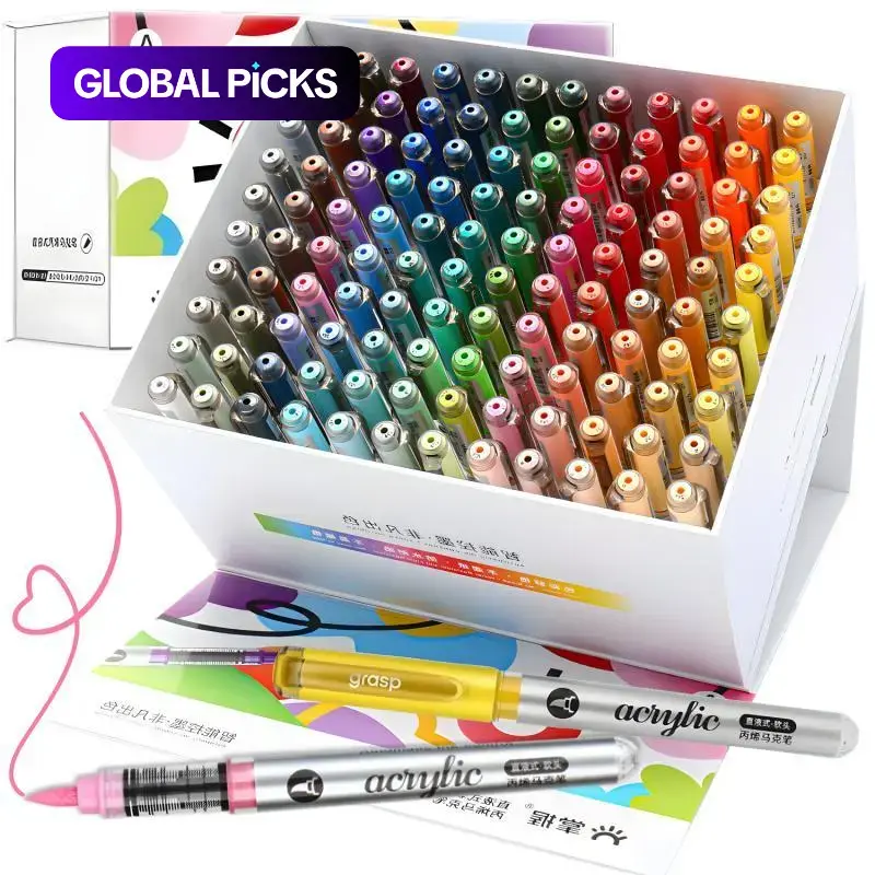 Acrylic Paint Marker Set, 12pcs/set Brush Tip Acrylic Paint Pen, Waterproof Acrylic Brush Marker for Canvas, Wood, Stone, DIY Crafts, Waterproof Acrylic Markers, Art Markers Set, Acrylic Painting Pens