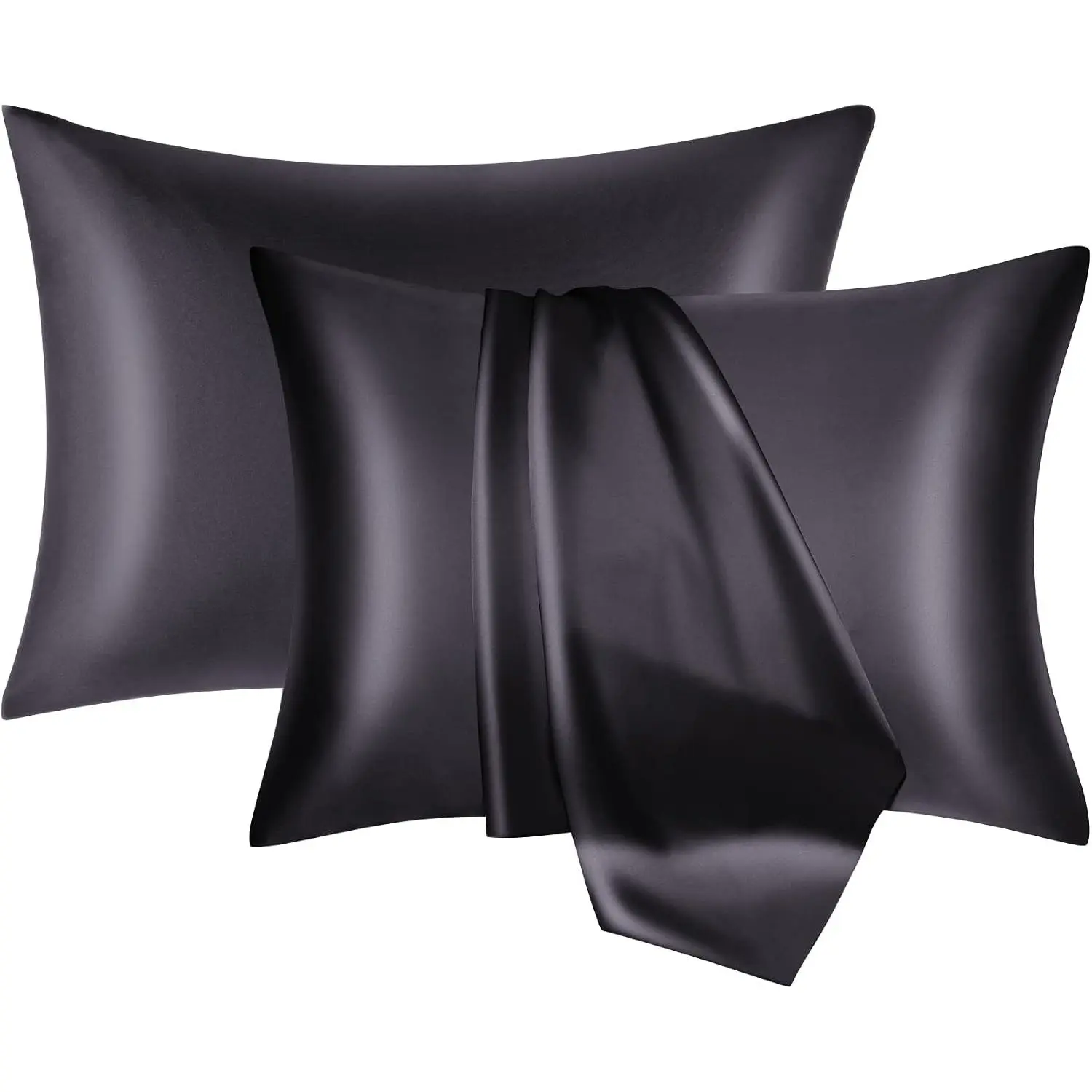 Mulberry Silk Pillowcase 2 Pack for Hair and Skin with Hidden Zipper,Both Sides 19 Momme and Breathable Silk Pillow Set of 2 (Black, Standard 20''*26'')