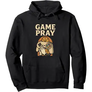 Game Pray Pun Console Nerd Praying Cartoon Hands Believer Pullover Hoodie