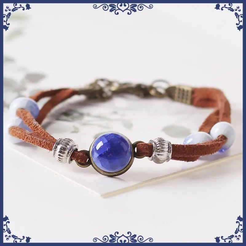Women's Unisex Jingdezhen Ceramic Bead Ice Crack Water Drop Bracelet, Adjustable Cord, Retro Style, Multi-Color Daily Wear Costume Jewelry, Ceramic Beads