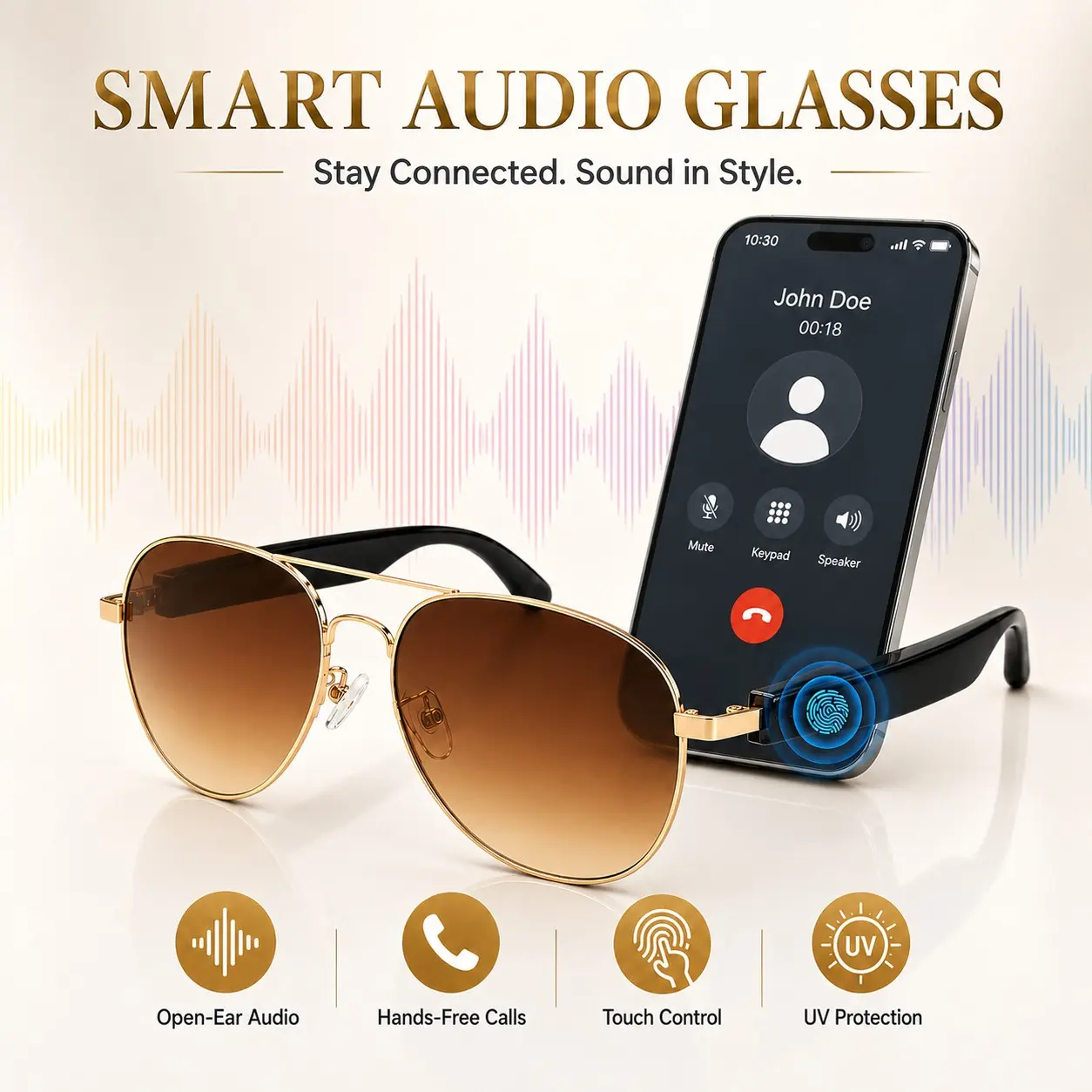 Smart Glasses, Bluetooth Glasses with Mic and Speakers, Hands-Free Calling, Wireless Music, Touch Control, Voice Assistant,UV400 Protection,Smart Audio Glasses, Wireless Headphone Glasses for Men and Women,