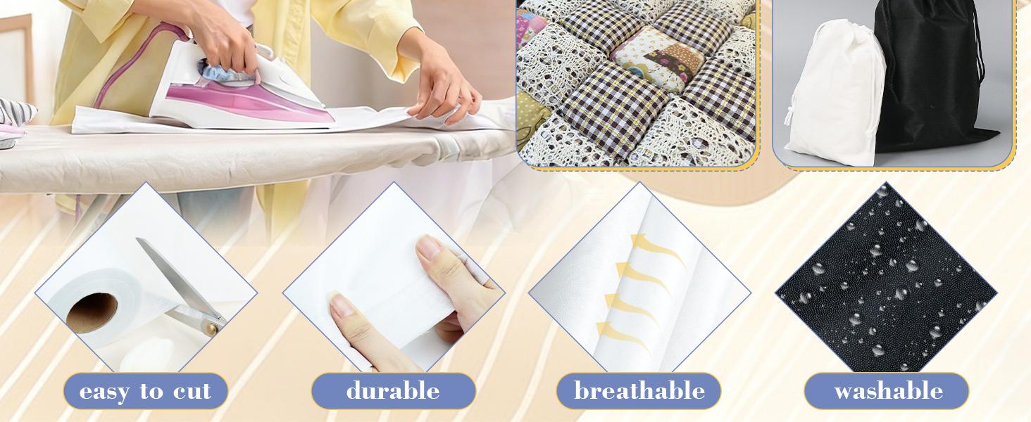 Fusible Interfacing for Sewing,17in x 30yd Medium Weight Iron on Non-Woven Interfacing,White Single-Sided Sew-in Interfacing for and Clothing