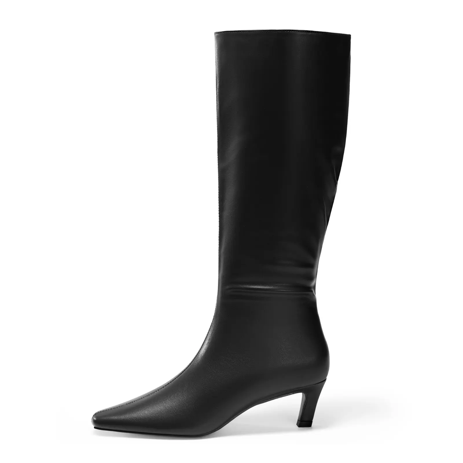 Coutgo Women's Minimalist Knee-High Boots - Synthetic, Plain, Breathable, Square Toe, Kitten Heel, Side Zipper, All-Seasons Dressy Fall Shoes, Footwear