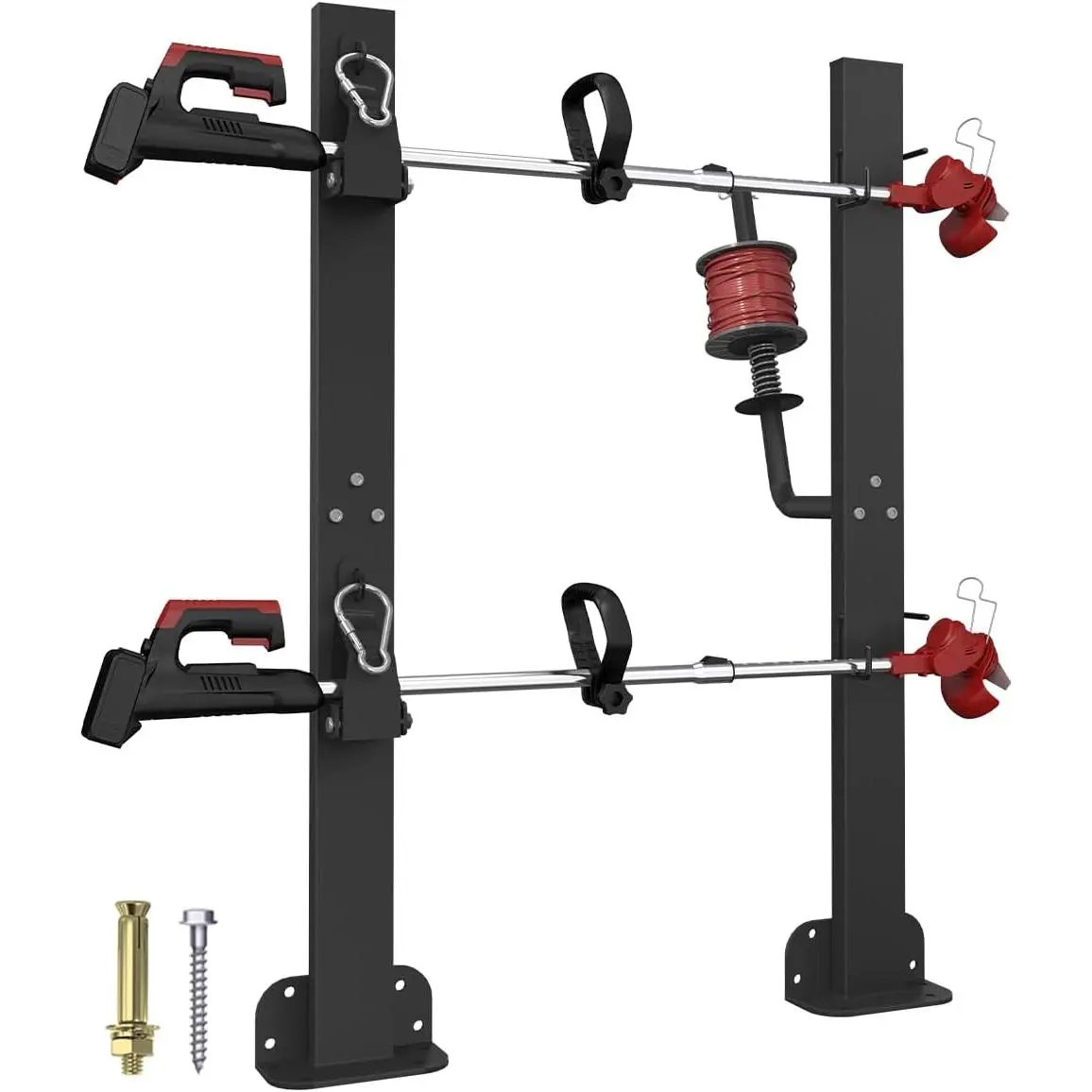 2 Place Weed Eater Rack  Open Trailer, Weedeater Rack with Lockable Hasp Mount on Landscape Trailer Truck, Enclosed Trimmer Rack Carrier with Trim Line Holder  Yard Lawn Tools Equipment