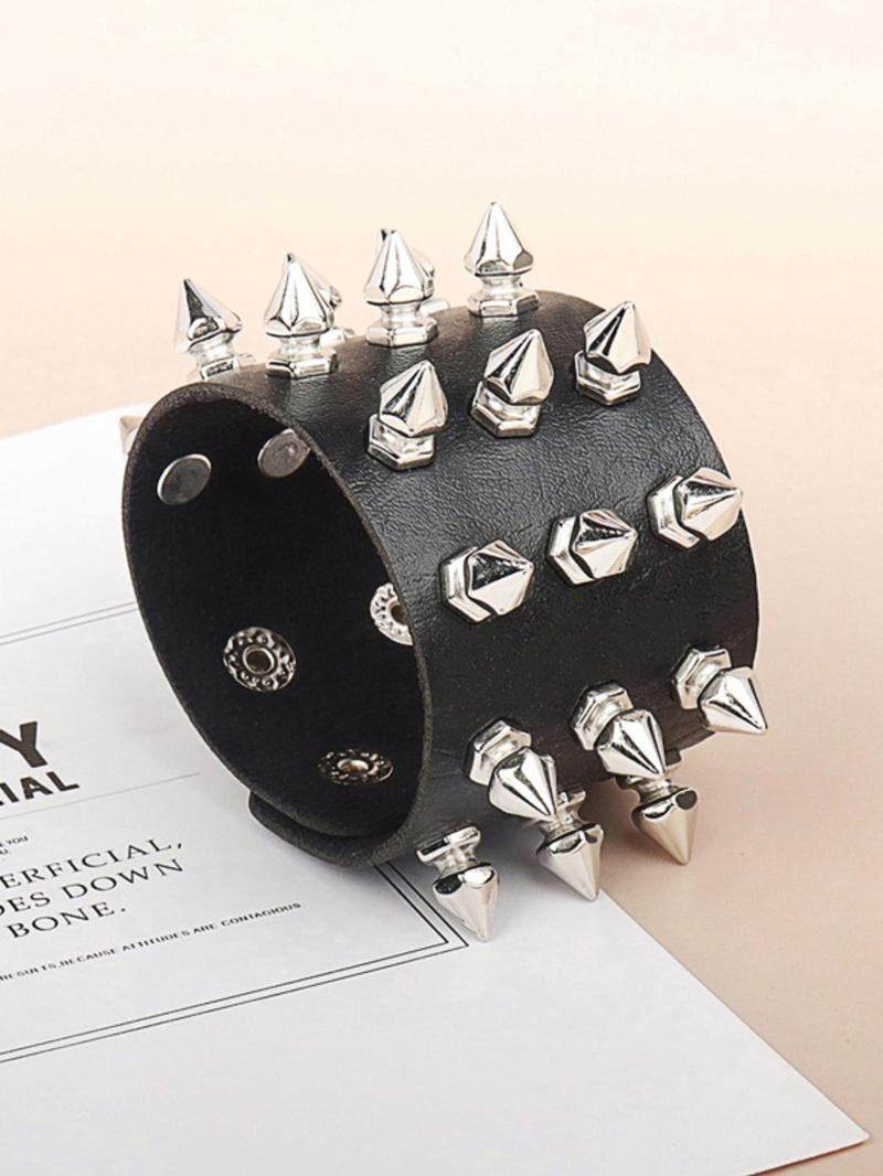 Punk Style Rivet Decorated Pu Leather Bangle, 2024 New Style Personality Exaggeration Jewelry for Party, Daily Clothing Decor, Trendy All-match & Exquisite Jewelry for Birthday Gift, Strap Bracelet, Stackable Bracelets