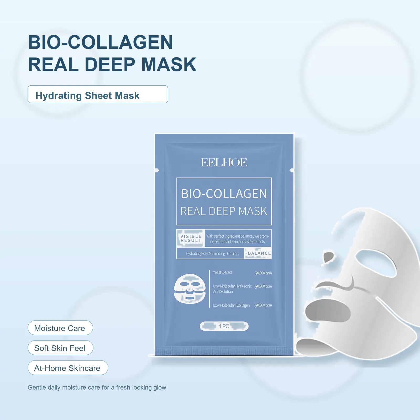 EELHOE Bio-Collagen Real Deep Sheet Mask, Hydrating Moisturizing Facial Sheet Masks, Soft Skin Feel At-Home Skincare Mask, 4/8/20 pcs Options
