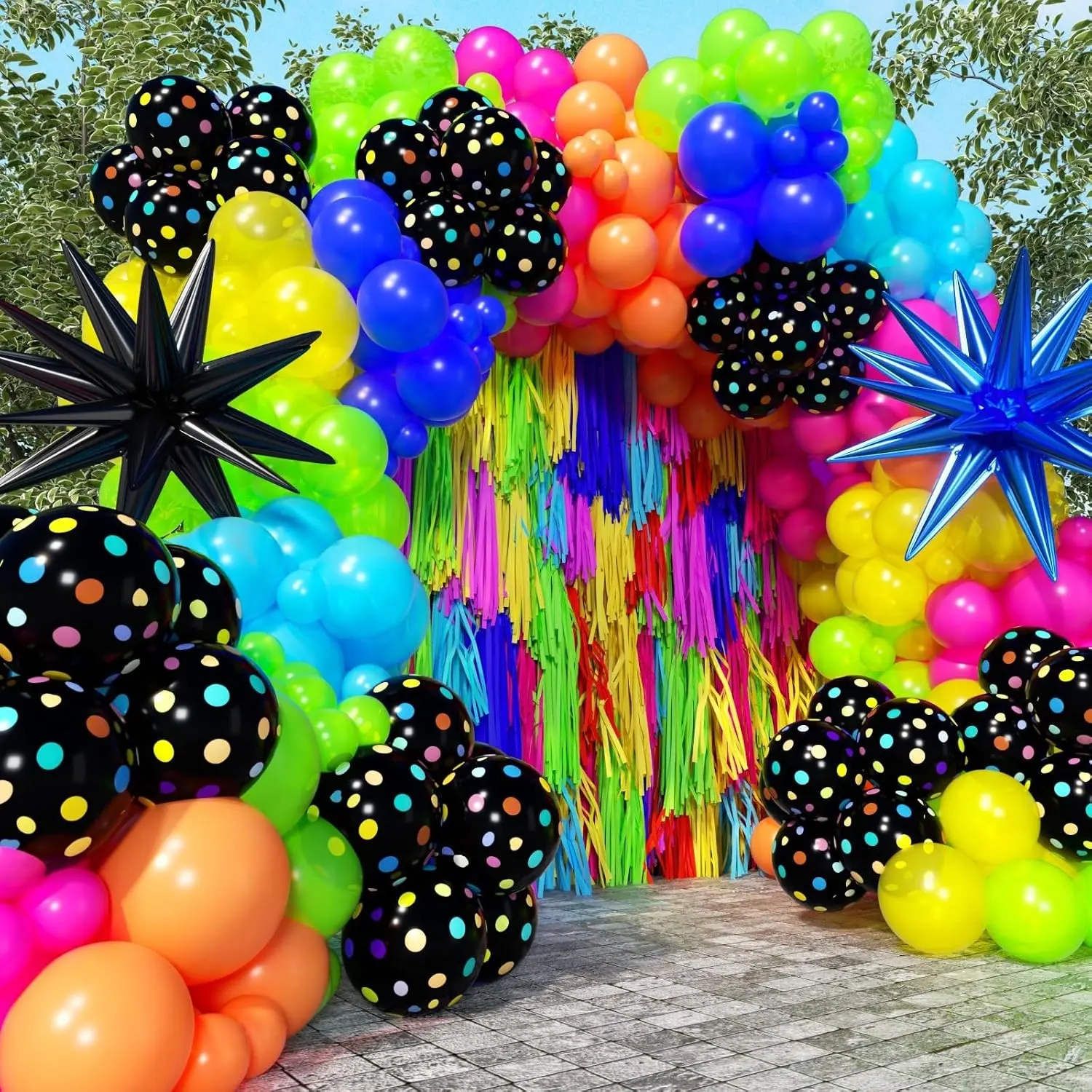 420Pcs Neon Balloons Garland Arch Kit with Glow in the Dark Balloons - Different Sizes Neon Balloon Arch Kit for Back to 80s 90s DISCO Birthday, Let's Glow Party, Rock Roll Party Decorations