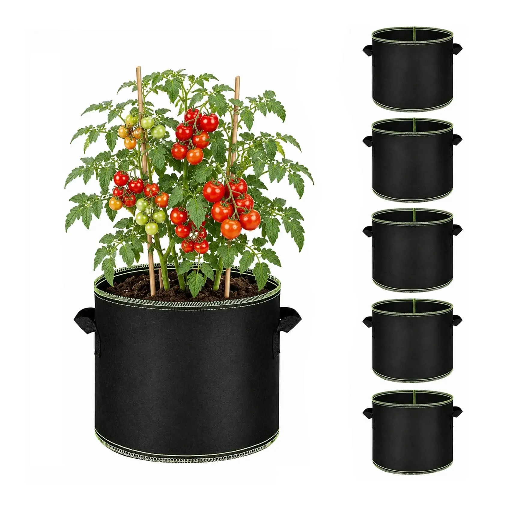 5-Pack Grow Bags Nonwoven Aeration Fabric Pots, Reinforced Handles, Reusable Bag Planters for Indoor Outdoor Plants