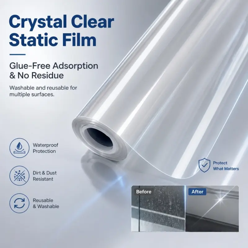 Static Adsorption Furniture Protective Film, Clear Glue-Free Removable Cover, No Residue Left, Reusable, Washable, Waterproof, Scald & Scratch Resistant for Tabletop, Tea Table & Wall Surfaces.