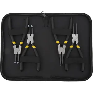 Snap Ring Pliers Set, 4PCs Needle Nose Pliers Steel Snap Ring Pliers Plastic Coated Handle Hand Operated Tool (Black double section 6 inches)