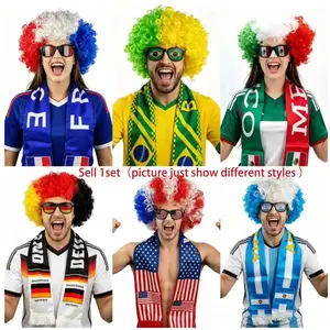 3Pcs Set 2026 Global Football Event Fan , Party Supplies Set, Football Fan Gear, Afro Wig, Scarf and Party Glasses, National Style Fan Accessories for USA, Argentina, Match Viewing Decor, Gift for Football Fans, Boyfriend, Friends and Dad