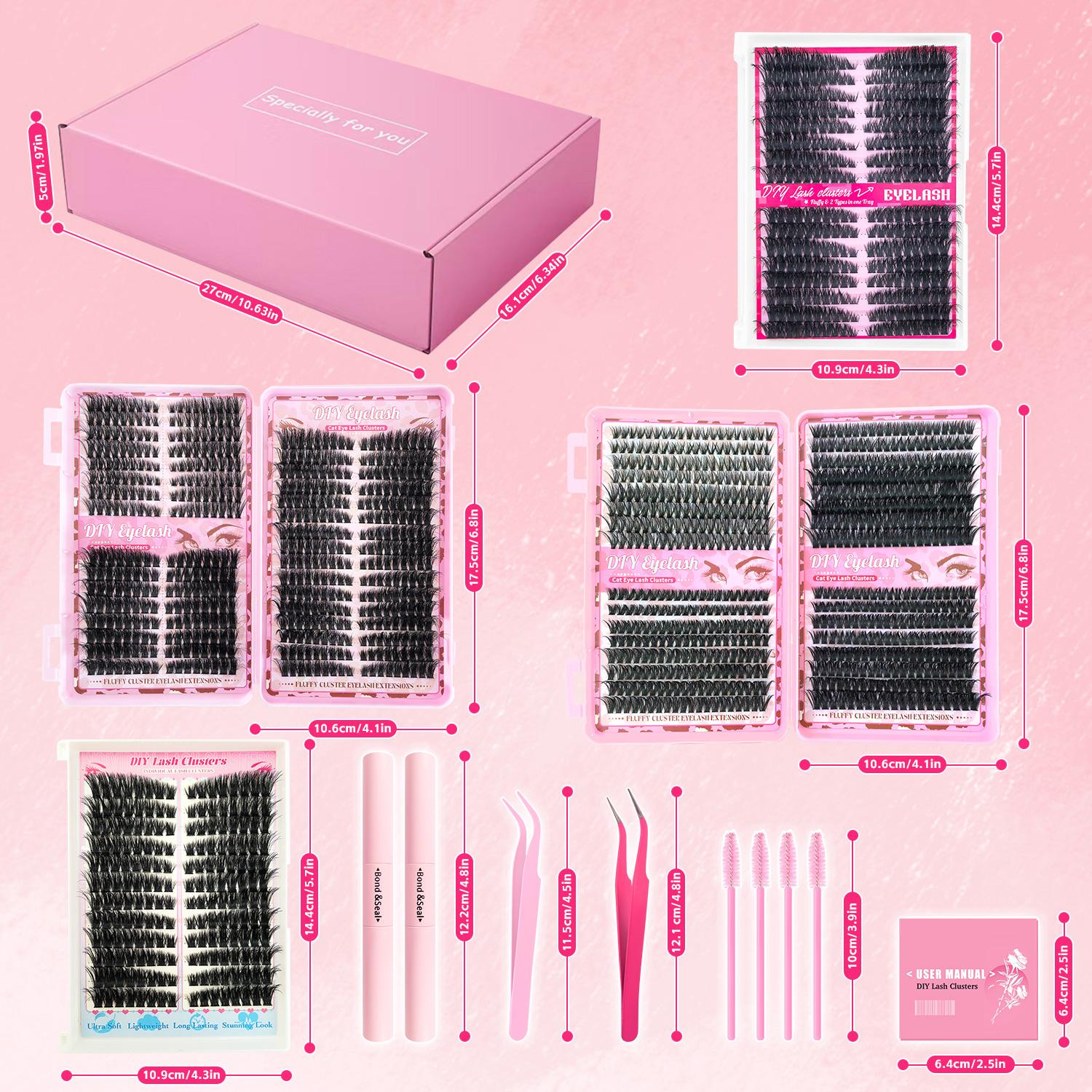 Eyelash Extensions Kit, 1 Set Mixed Length Diy Eyelash Kit, Style False Eyelashes with Tweezers & Eyelash Bond Glue & Remover Eyelash Enhancing Tool, Professional Eye Enhancement Tools, Cosmetic, Makeup, Lash Clusters, Baby Pink Comprehensive Kit