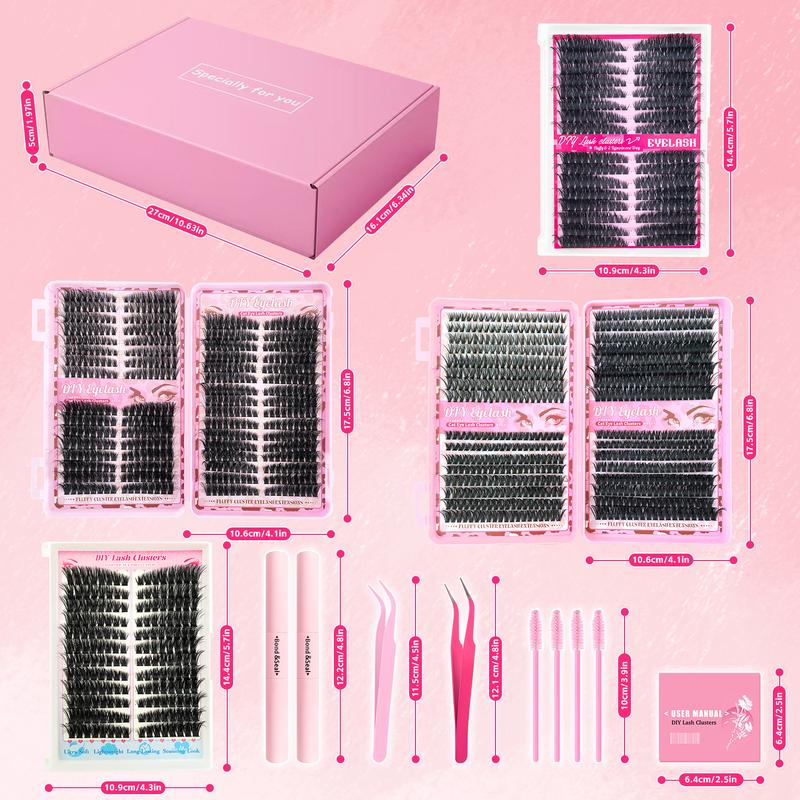 Eyelash Extensions Kit, 1 Set Mixed Length Diy Eyelash Kit, Style False Eyelashes with Tweezers & Eyelash Bond Glue & Remover Eyelash Enhancing Tool, Professional Eye Enhancement Tools, Cosmetic, Makeup, Lash Clusters, Baby Pink Comprehensive Kit