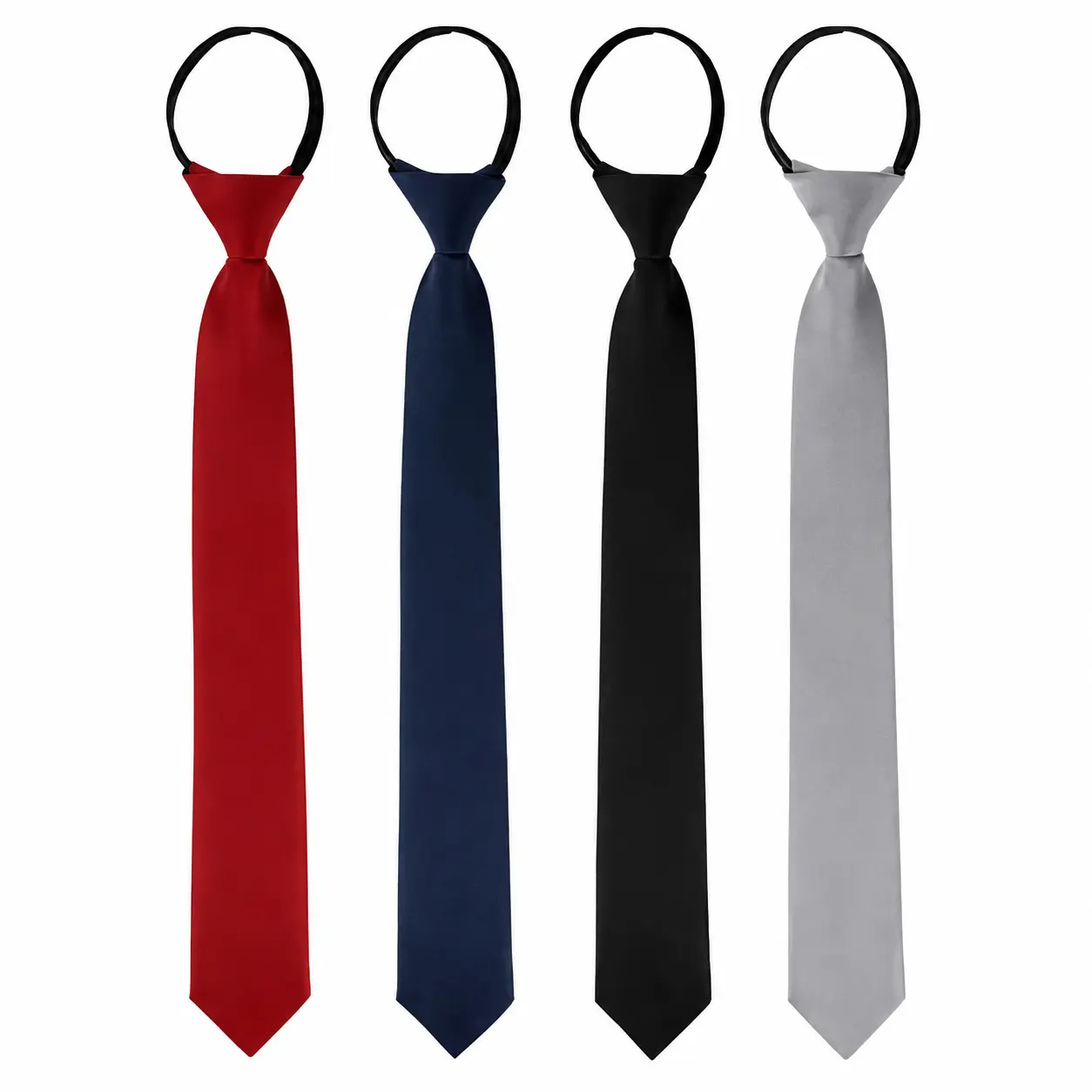 Men’s Solid Polyester Ties 4-Pack - Adjustable Slip-On, No-Clamp, No-Zipper Easy-Release Neckwear - Formal Accessory for Business Meetings, Weddings, Professional Wear