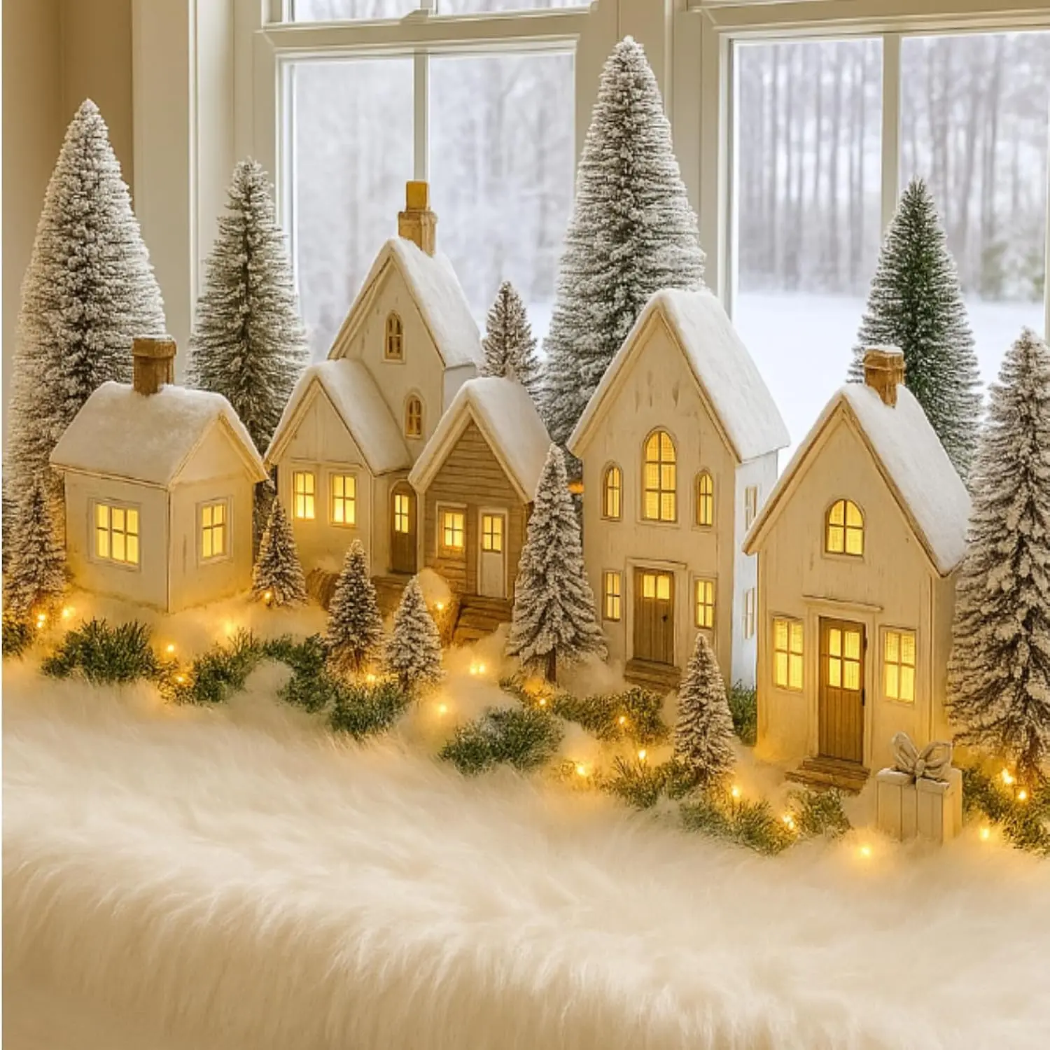 2.6 x 7.9 ft Christmas Fake Snow Blanket Fuzzy Faux Fur Artificial Snow White Xmas Table Decor for Christmas Village Trees Display Party Winter Decor Photo Prop
