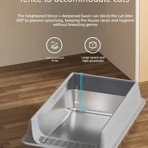 Stainless Steel Cat Litter Box, Full Enclosure Design, Enclosed Litter Box, Top Entry with Lid, Anti-Spill, High Fence, Pet Toilet for Cats