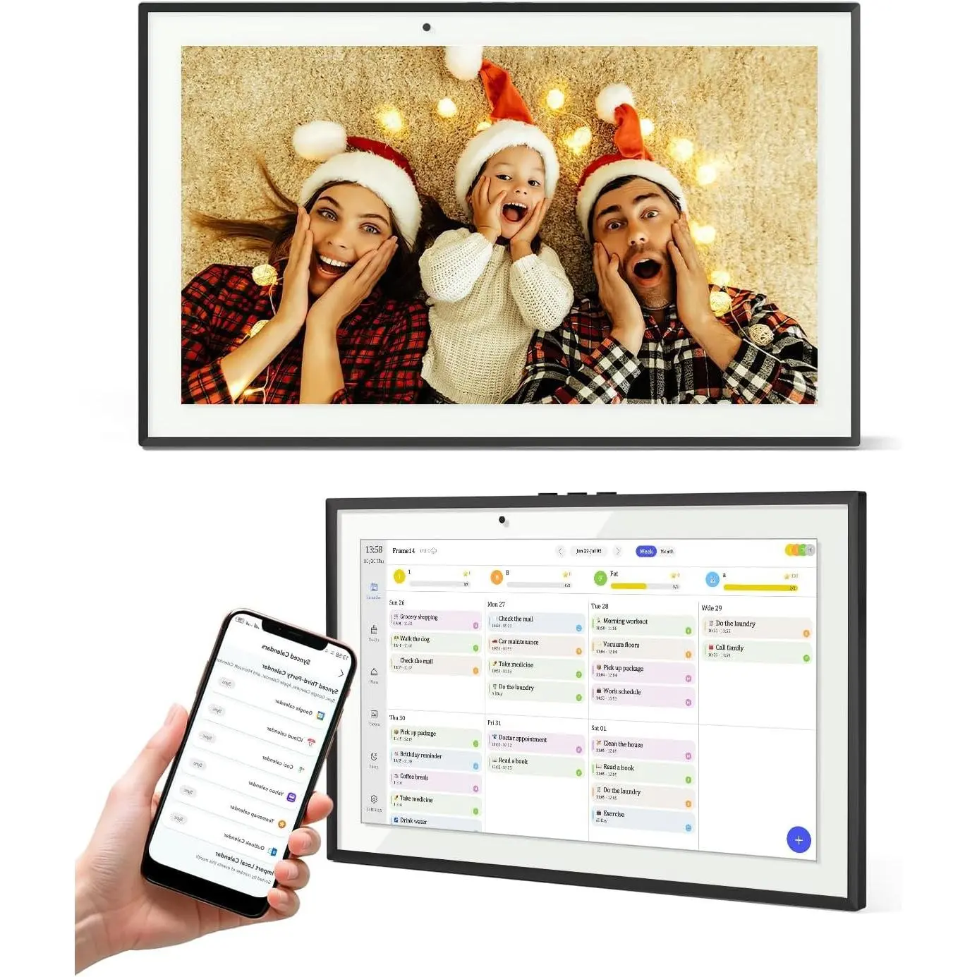 15.6 Inch Digital Calendar Chore Chart, Smart Digital Calendar Wall Planner Picture Frame with HD Touch Screen, Desk & Wall Mount Planner for Family Schedules(Black)