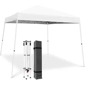 10x10 FT Pop Up Canopy Tent, Easy Setup Portable Outdoor Gazebo with Slant Legs, Waterproof & UV Protection 150D Oxford Sun Shelter, Heavy Duty Folding Tent with Wheeled Carry Bag for Parties, Beach, Camping - White