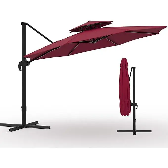 10×10FT Round Cantilever Umbrella | 360° Rotate + Adjustable Height, Solid Aluminum Outdoor Shade for Pool Garden