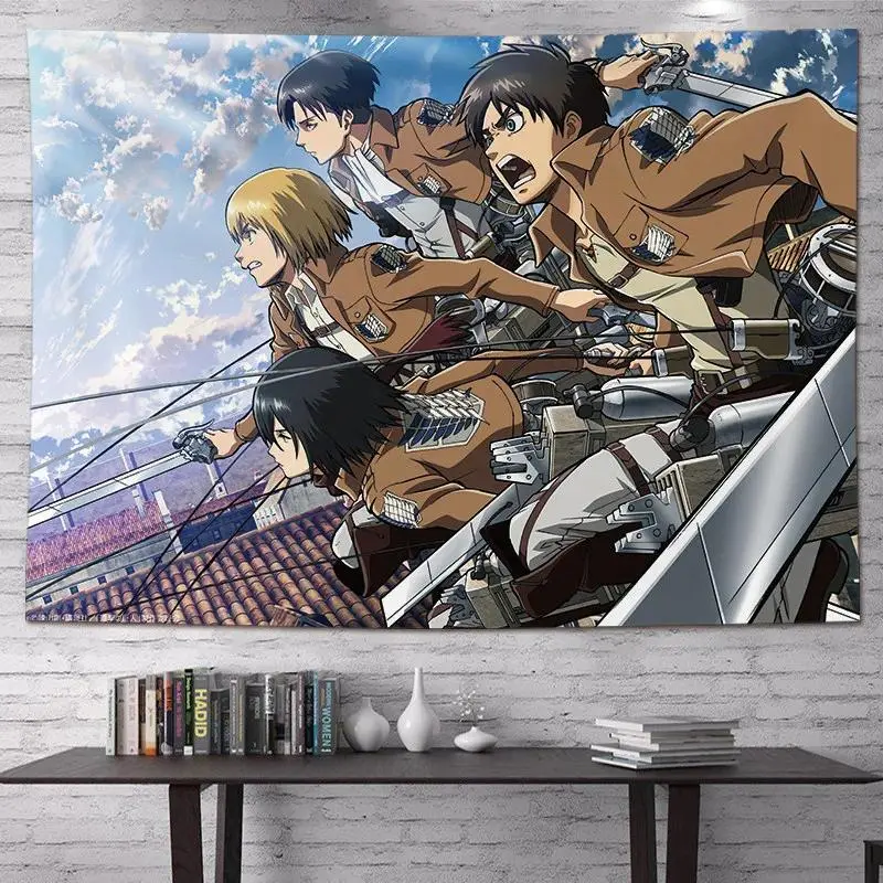 Attack on Titan Anime Watercolour Printed Vertical Wall Hanging Tapestry - Lightweight Decorative Wrinkle-Resistant Room Backdrop Banner for Dorm, Ceremony (Home & Festive Party Supplies)