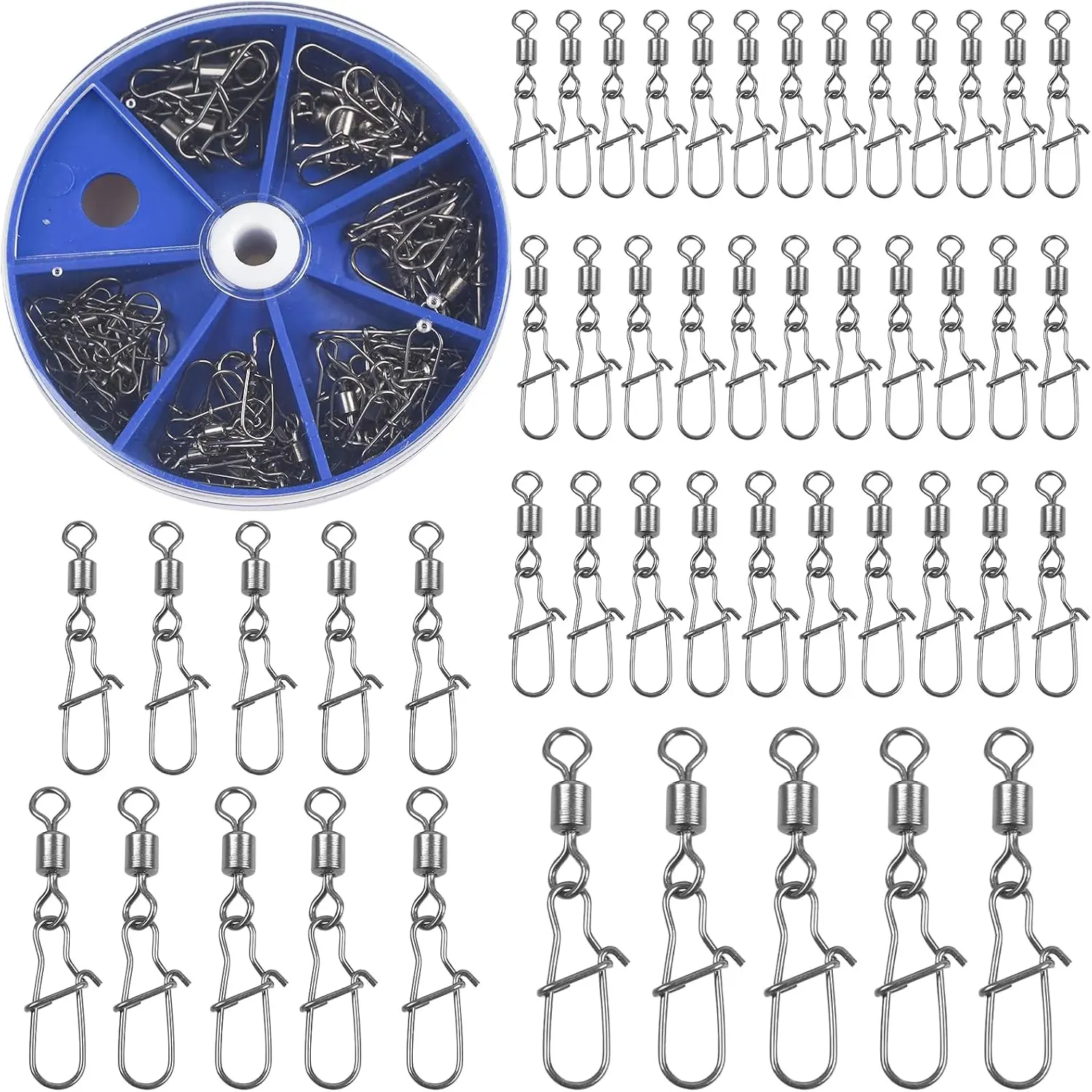 Fishing Snap Swivels Rolling Barrel Swivels with Safety Snaps High Strength Copper and Stainless Steel, Black Nickel Coated Quick Connect Swivel Snap Fishing Tackle