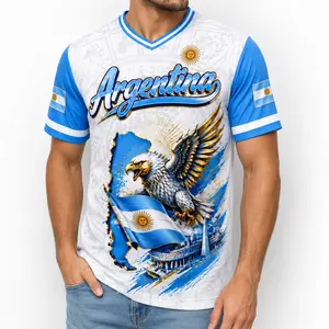 Argentina Soccer Jersey Eagle Graphic V-Neck, Blue White Short Sleeve Fan Shirt for Men Women, Lightweight Breathable Game Day Streetwear Top,outfits,men's wear,men fashion,summer men fashion clothes,football jersey,fan jersey,fan cheering