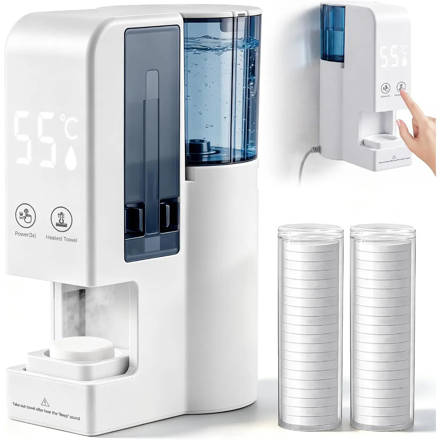 Hot Towel Dispenser,Automatic Smart Hot Towel Warmer, 5-Second Fast Heat Constant Temperature 55℃ Towel Warmers for Bathroom and Salon, with 20 Compressed Towel Tablets (White)