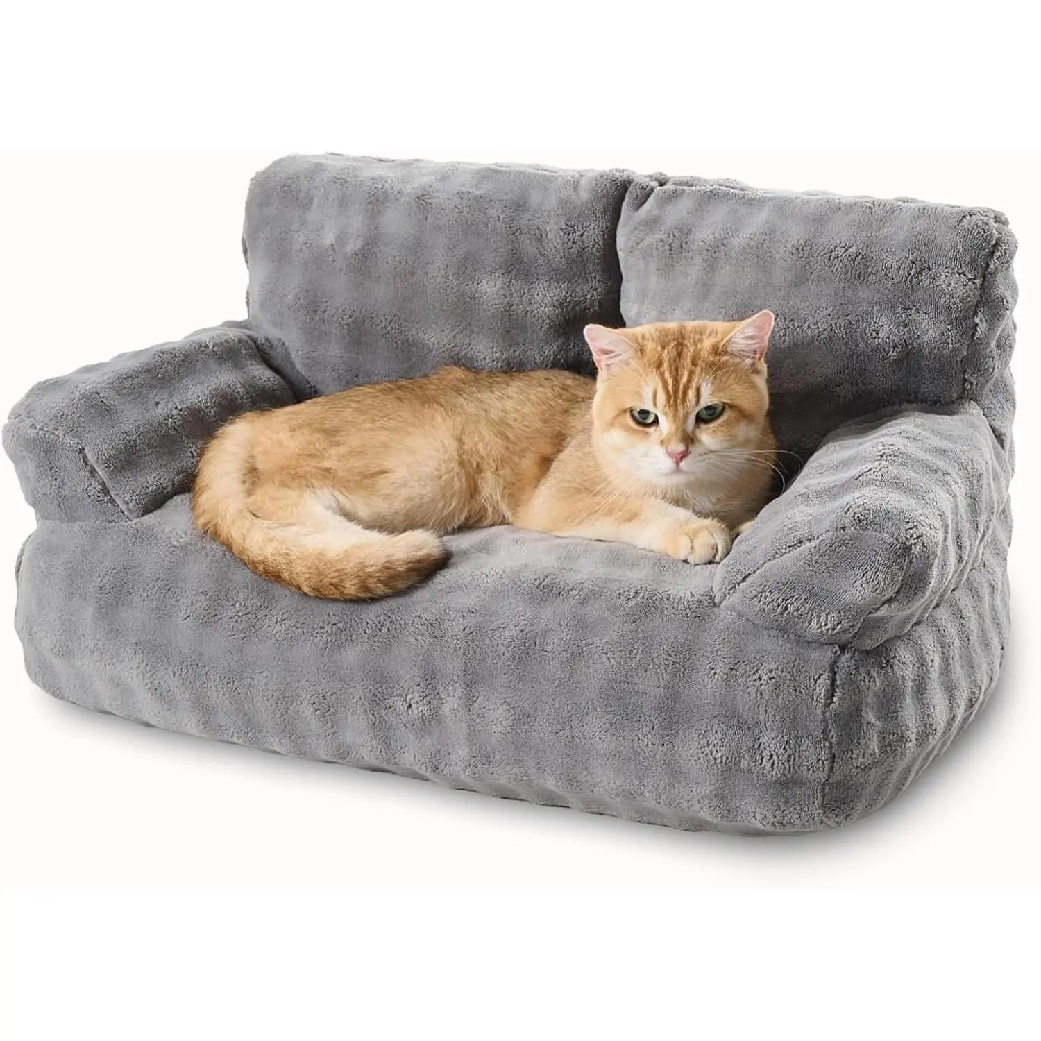 26"x15" Grey Cozy Couch Cat Bed with Removable Cover, Easy-Wash Soft Fabric Indoor Rest Furniture for Kittens/Pups