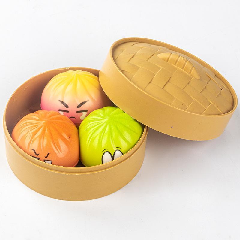 Surprise Rainbow Squishy Bun Toy Slow Rising Squeeze Fidget Toy with Steamer for Stress & Anxiety Relief