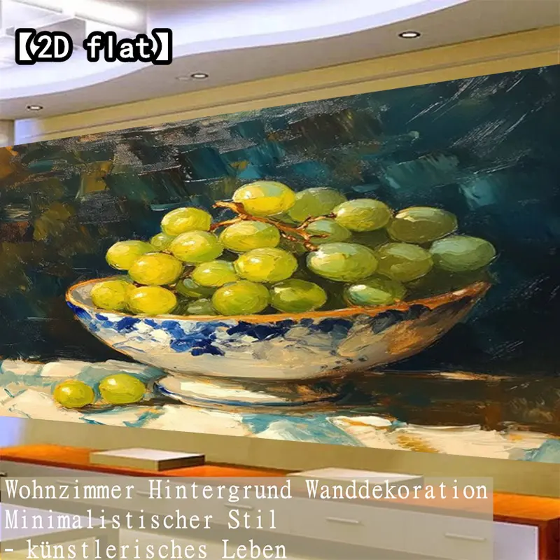 【2D flat】A framed-free minimalist canvas wall art of a grape bowl still life, a fashionable decorative theme, suitable for sofas, dining rooms, living rooms, hallways, and as an artistic mural decoration.