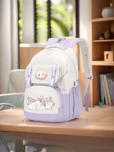 Cute Bunny Print Backpack, Breathable Honeycomb Fabric, Detachable Coin Purse, Adjustable Straps, Unisex, Multiple Colors Available