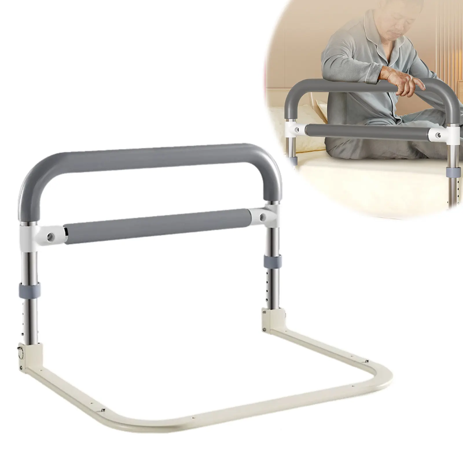 Collapsible Bed Assist Rail for Elderly – 64cm Bed Safety Guard with Handle, 330 lbs Support, Height Adjustable Bedside Handrail for Seniors, Disabled, Pregnant Women, Recovery Aid, Portable