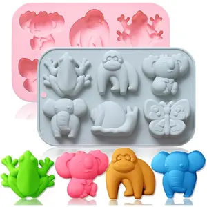 2 Pack Chocolate Molds Elephant Monkey Frog Silicone Molds for Cake Gummy Jello Ice Cube Crayon, Cake Decoration Soap Molds Silicone Baking Mold Making Kit, Lovely & Fun for Boys and Girls