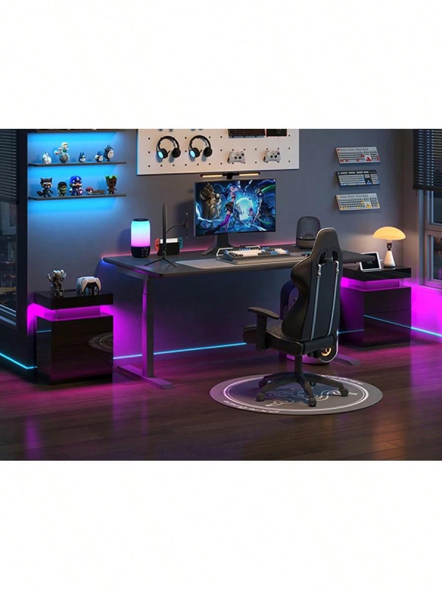 Modern Nightstand Set Of 2 With LED Lights And Charging Station, Side Tables With 2 Drawers And Open Storage Shelf, Stylish End Tables For Bedroom