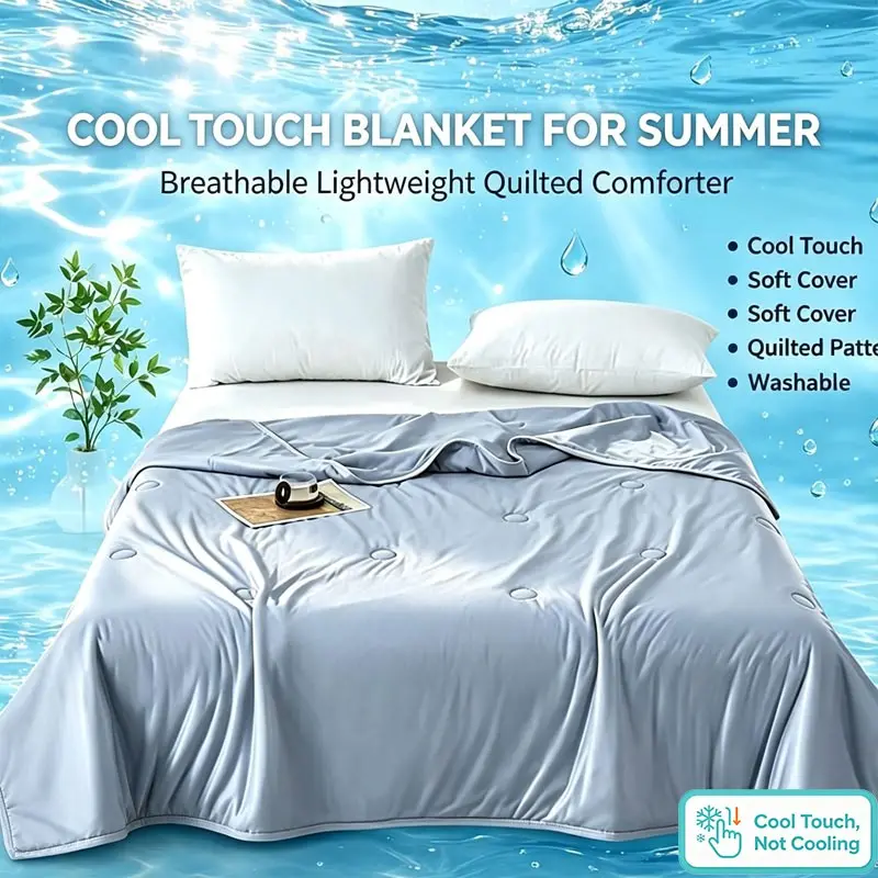 Cool Touch Summer Blanket, Lightweight Breathable Ice Silk Comforter, Double Sided Quilt, Washable Thin Cooling Bed Blanket, All Season Throw, Reversible Throw Blanket, Breathable Cold Blanket