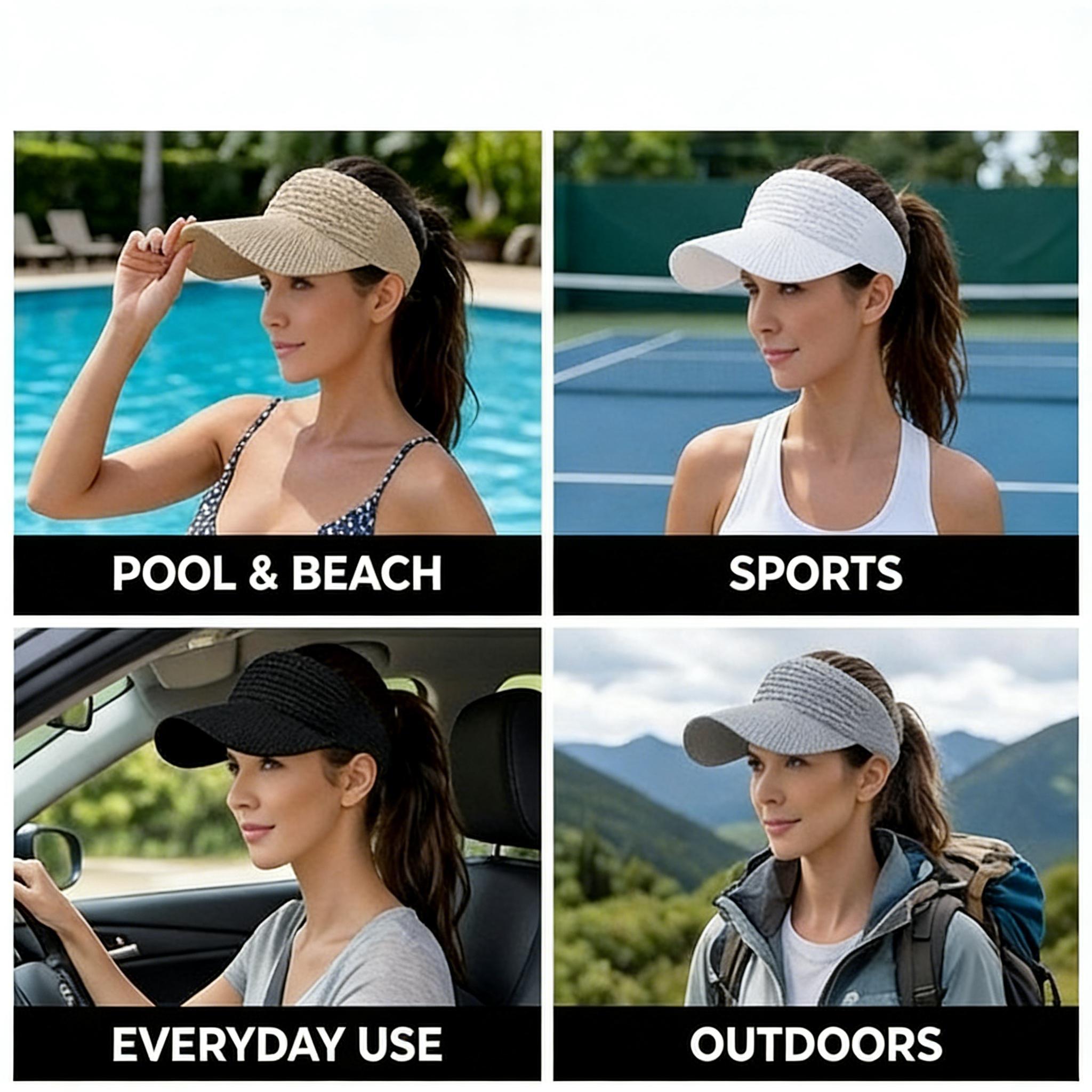 Women's 4-Piece Outdoor Sports Hat Set – Baseball Cap & Open Top Sun Visor – Full Coverage UV Sun Protection – Lightweight for Hiking Cycling Daily Outings – Summer Essential