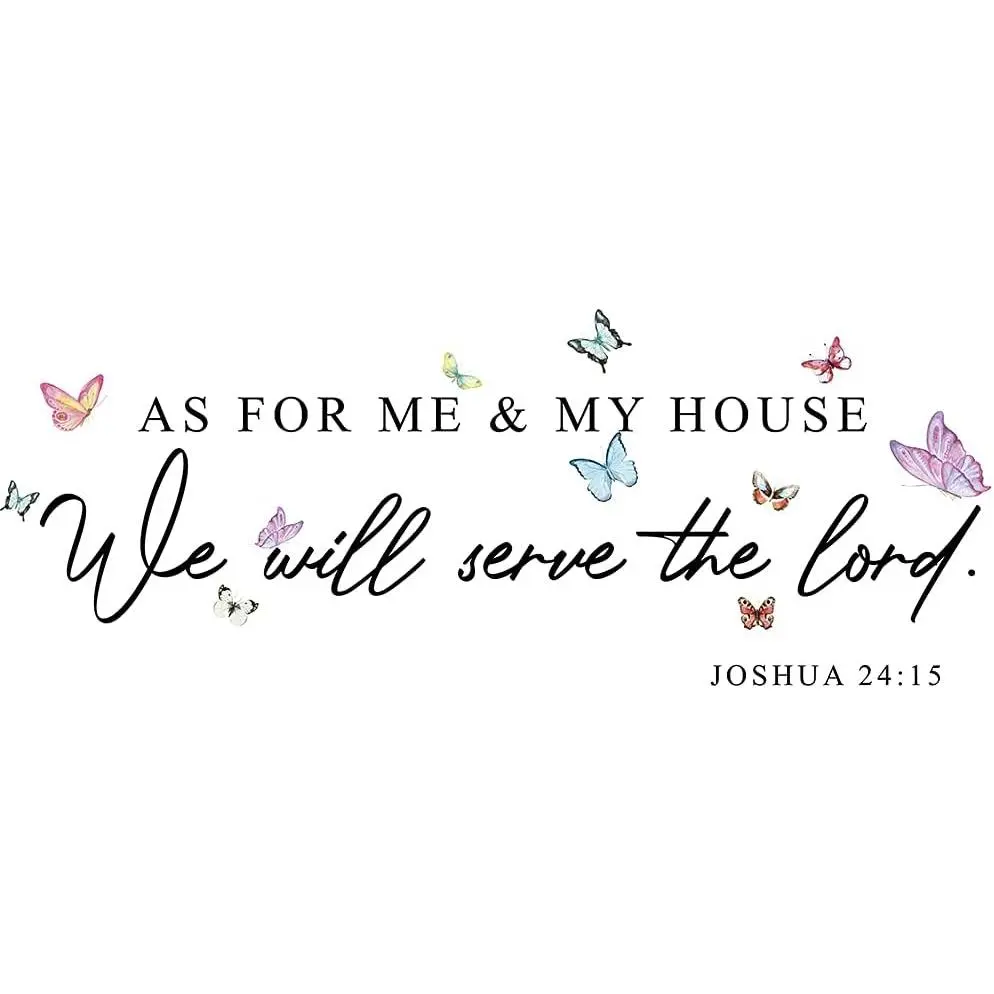 34.7x13.4" PVC Vinyl Inspirational Christian Scripture Wall Decal, Joshua 24:15 "As for Me and My House We Will Serve the Lord" Decor, Modern Room Decor for Bedroom, Living Room (DIY Scrapbooking Stamping Accessory), Christian Verse