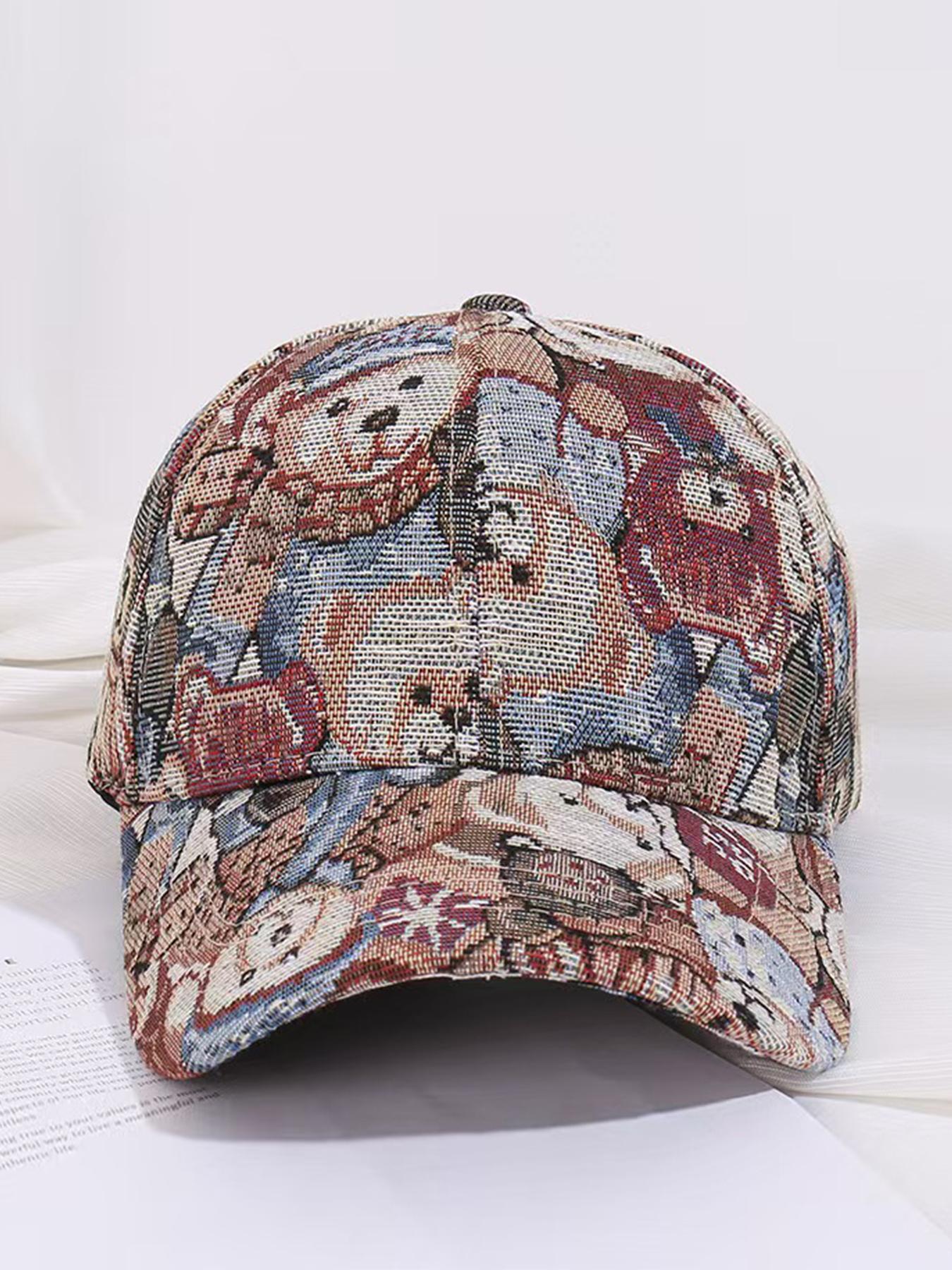 Cute Cartoon Bear Print Baseball Cap, Casual Outdoor Sun Protection Cap for Women & Men, Fashion  Vintage Hat for Party, Daily Clothing Decor Ball Caps Air Force, Adjustable Snapback Cap