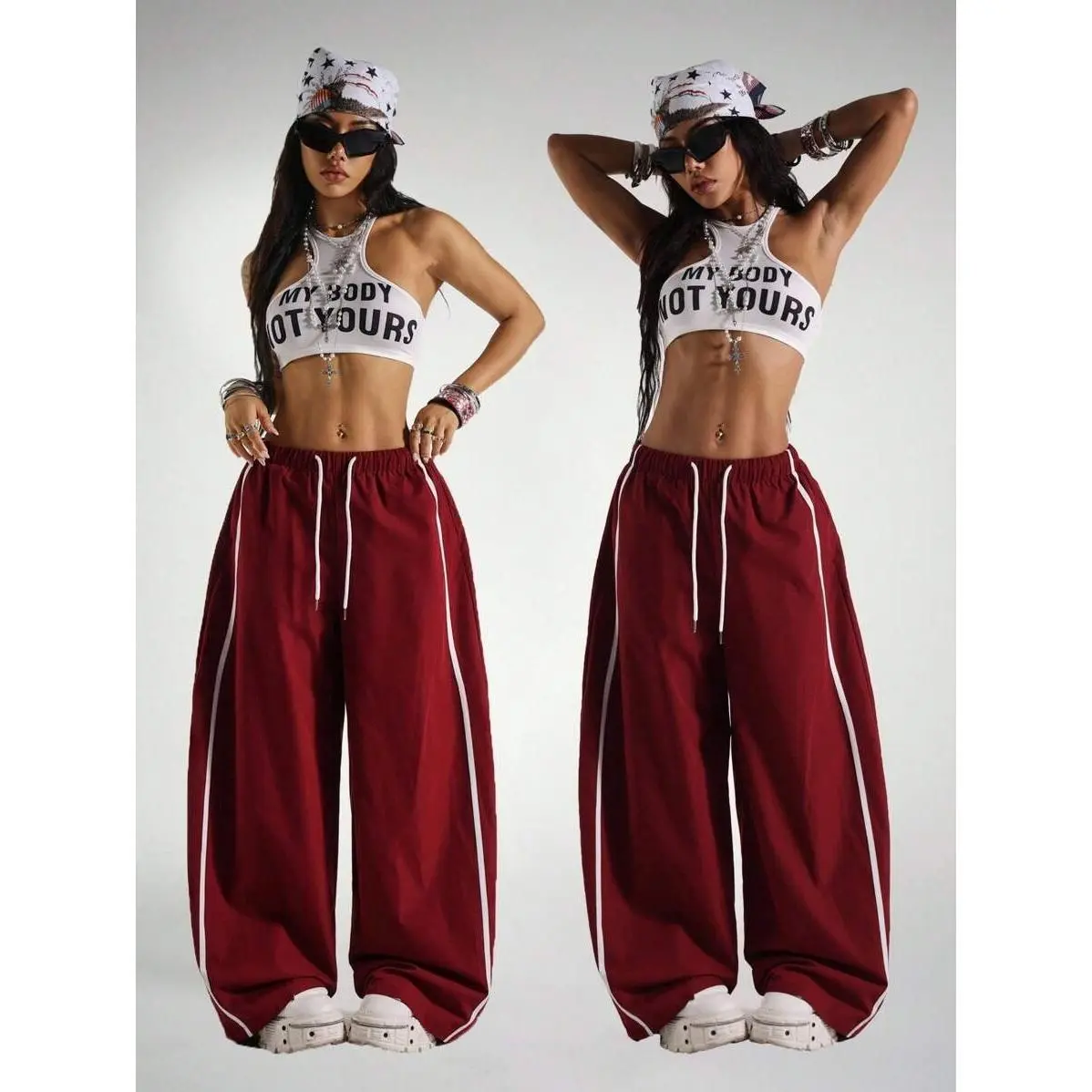 Women's Streetwear Joggers, Casual Loose-Fit Drawstring Wide-Leg Pants