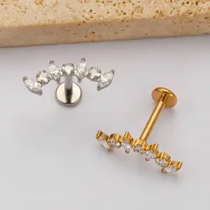 ASTM F136 Titanium CZ Climber Cartilage Earring | Helix, Tragus, Labret Stud | Flat Back Body Jewelry