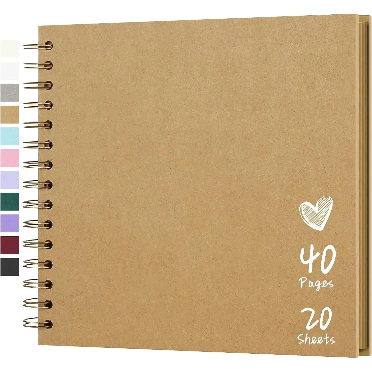 Scrapbook 8x8 Inch DIY Scrapbook Album Hardcover Kraft Paper 40 pages/20 sheets, Perfect for 4x6 / 5x7 Photos, Customizable Memory Book for Family, Wedding & Guest Book, Khaki