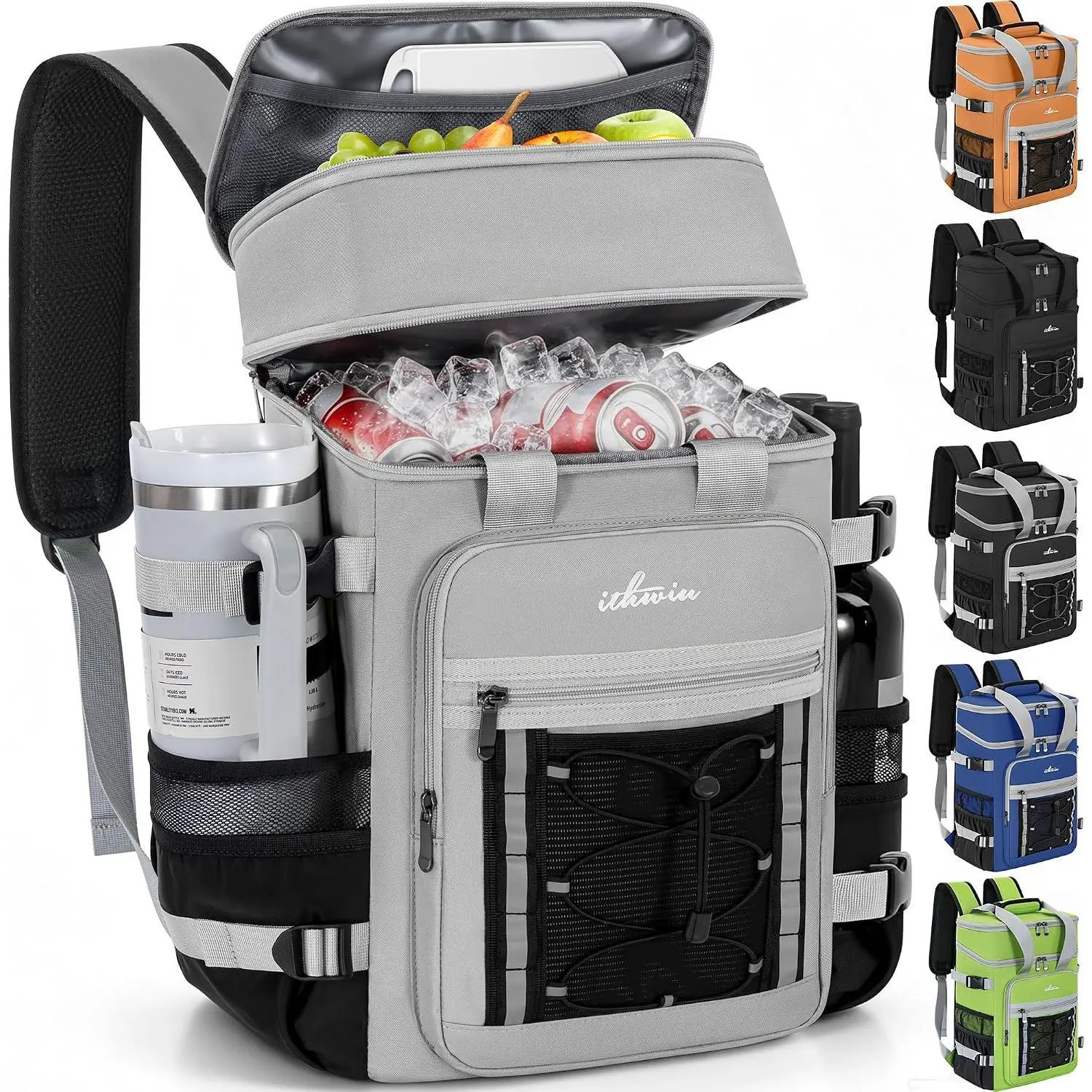 Cooler Backpack, 40 Cans Insulated Lunch Backpack Picnic Backpack for Men&Women, Durable Cooler Bag with 2 Leak Proof Compartments for Picnic, BBQ Camping, Lunch, Beach, Hiking, Gray
