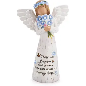 Forget-Me-Not Flower Angels Figurines, Sympathy Gifts for Loss of Loved , Memorial  for Loss of Mom, Remembrance Angel Hand-Painted Statue, Bereavement Grieving Dad Gifts for Father's Day