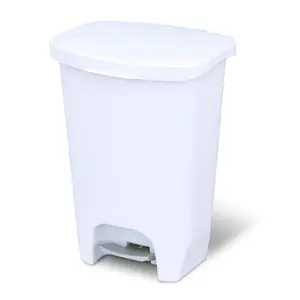13 Gallon Trash Can with Clorox Odor Protection | Plastic Kitchen Waste Bin | Hands Free with Step On Foot Pedal and Garbage Bag Rings, White