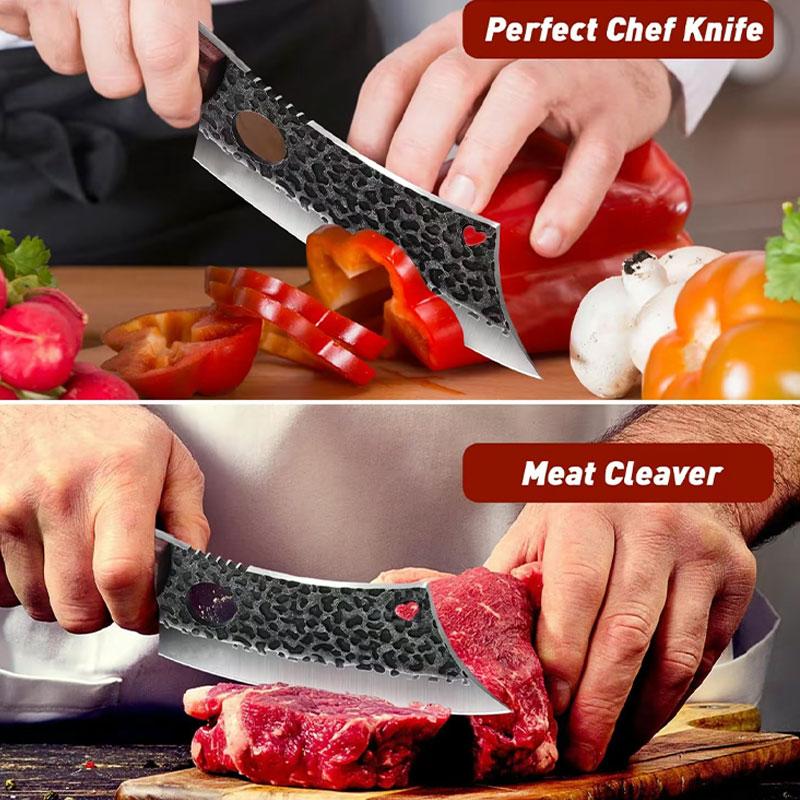 Premium Stainless Steel Forging Meat Cleaver and Bone Knife, Wooden Handle, Ideal for Home Cooking, Camping, BBQ, Festival Use, Stainless Steel Knives